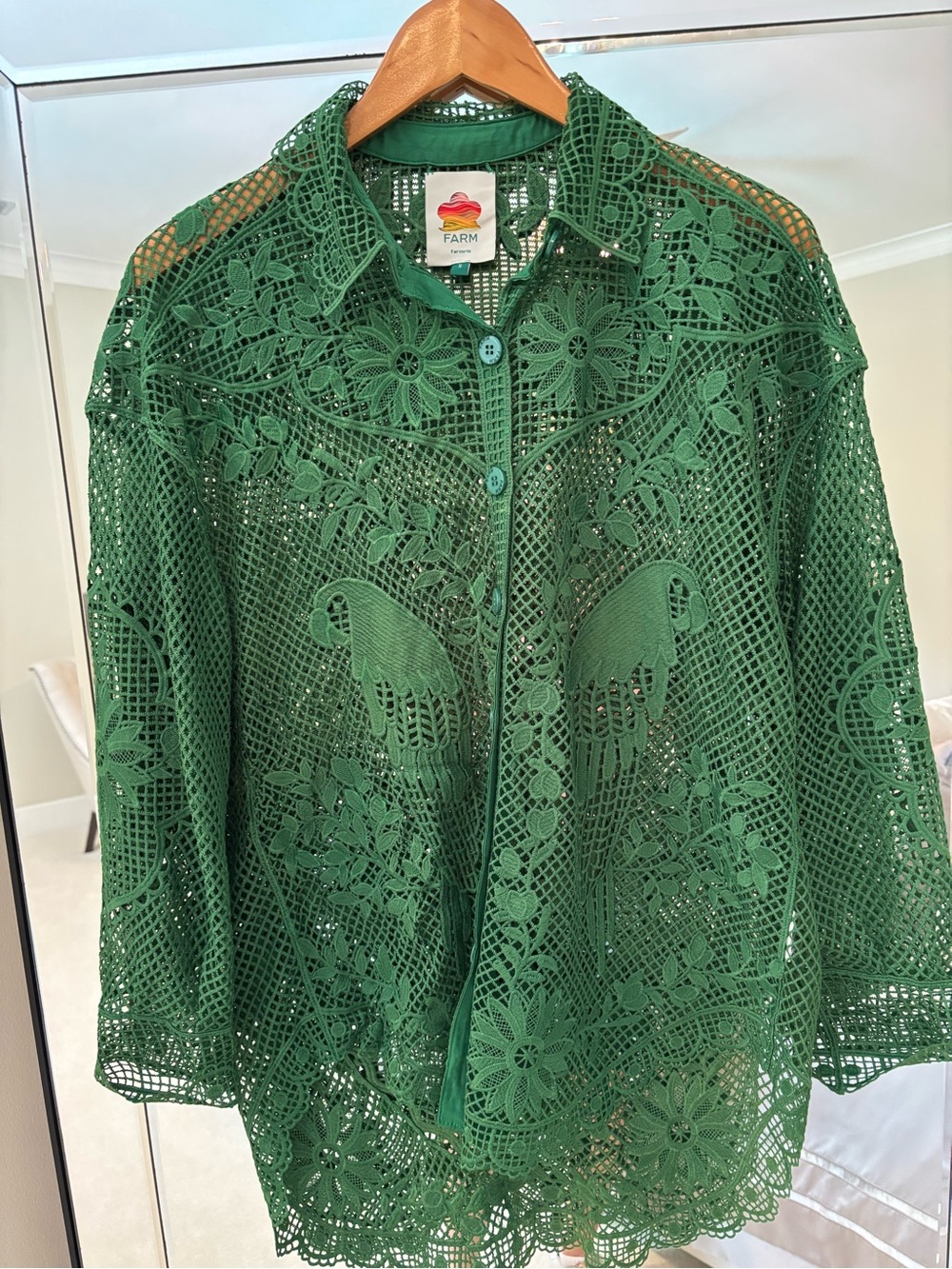 Farm Rio Green Landscape Guipure Blouse / Button Up Shirt size Small - Picture 8 of 9